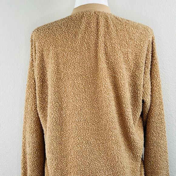 Donni Camel Tan Sherpa Long Sleeve Henley Oversized Pullover Sweatshirt SM/MD - Picture 9 of 14